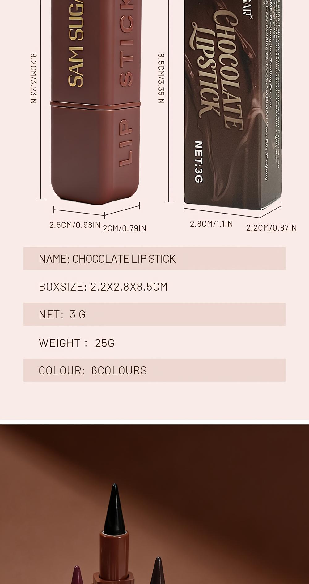 1pc SAM SUGAR Chocolate Matte Lipstick, 6 Colors Long-Lasting Waterproof Lip Stick, Smooth Velvet Lip Tint for Daily & Party Makeup