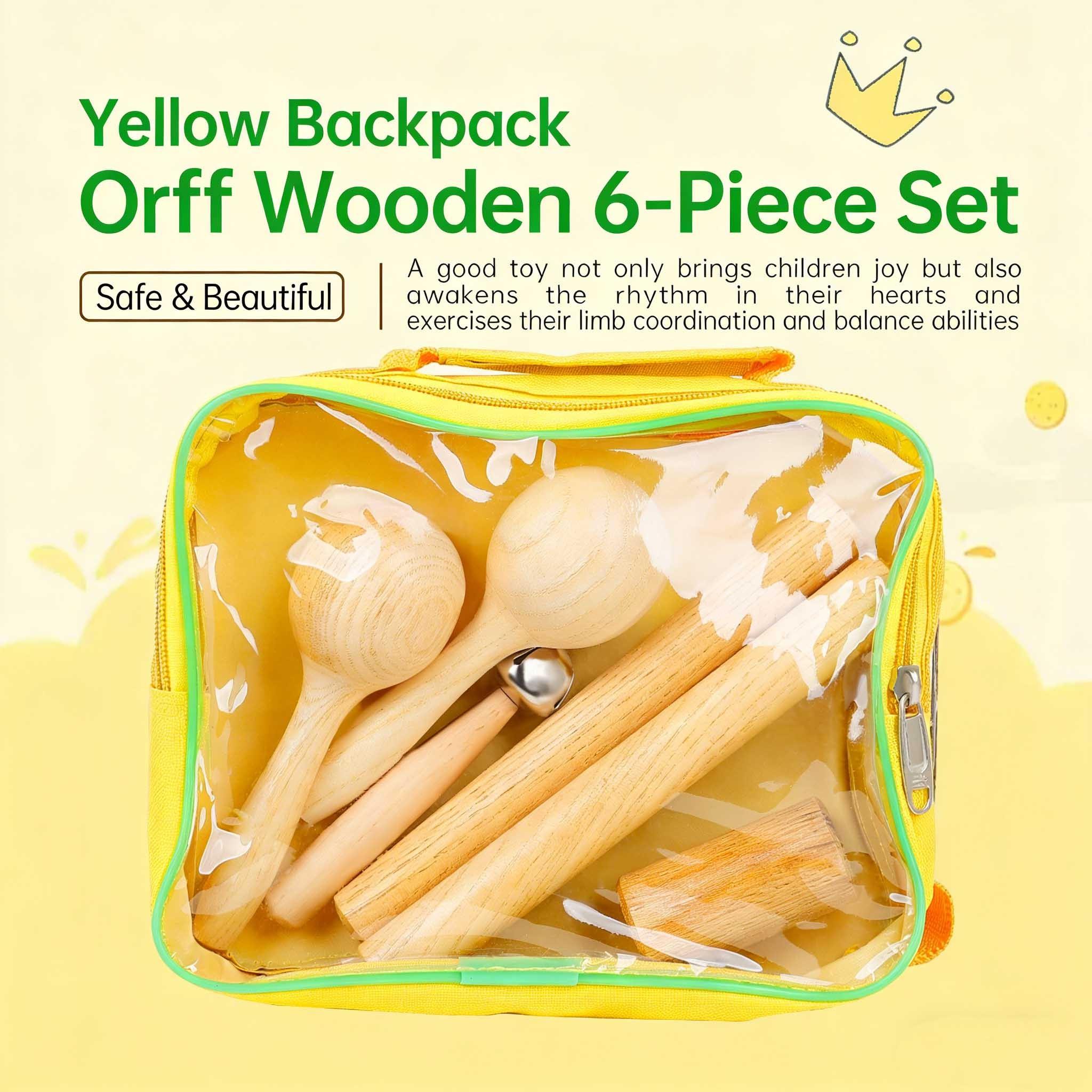 Orff Wooden Percussion Instrument Set, 6-Piece Musical Toy Kit, Natural Wood Design, Ideal Gift for Kids & Early Learning