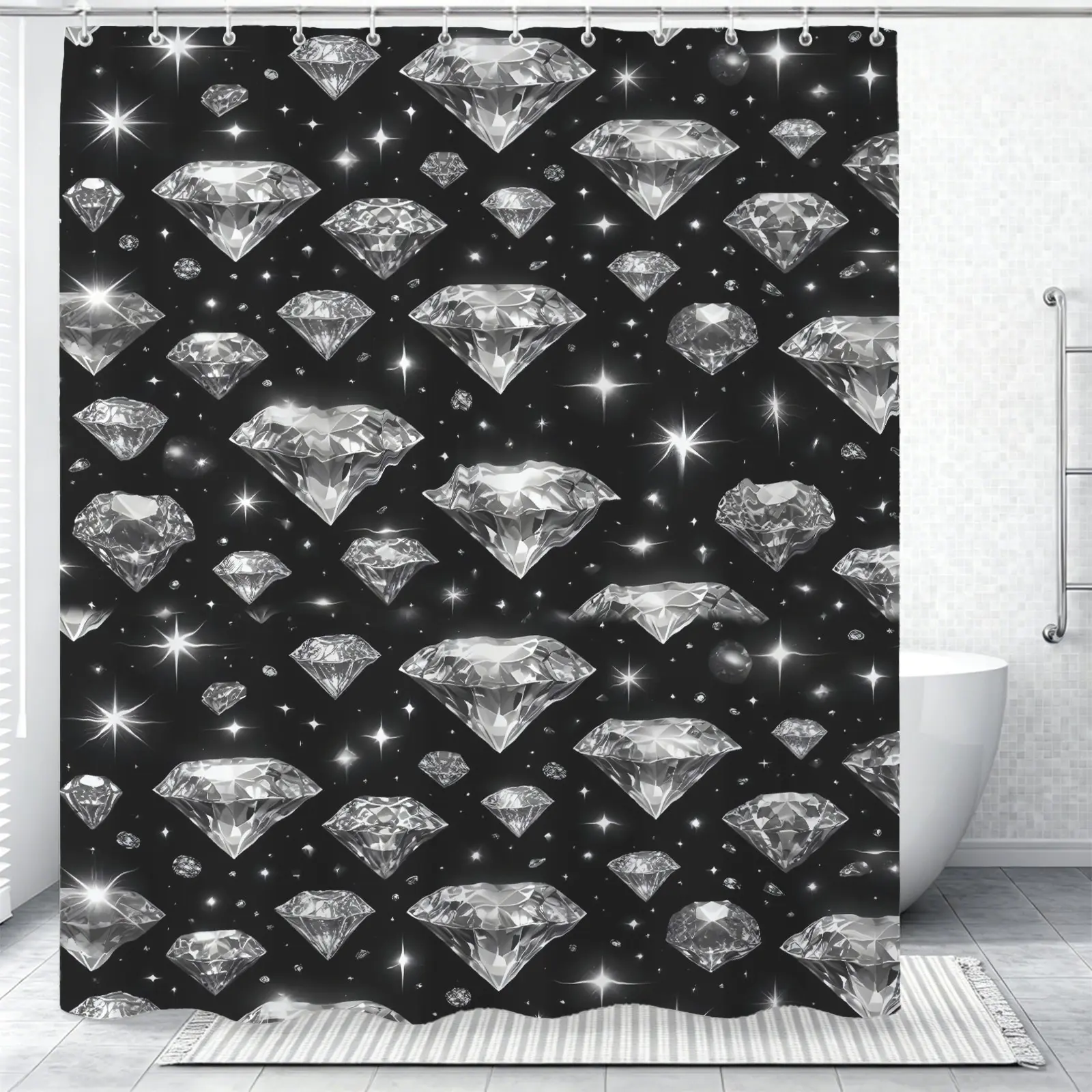 1 Piece Of Diamond Printed Shower Curtain With Personalized And Fashionable Patterns, Made Of Waterproof And Soft Fabric, Suitable For Personalized Decoration In Dormitories And Bathrooms
