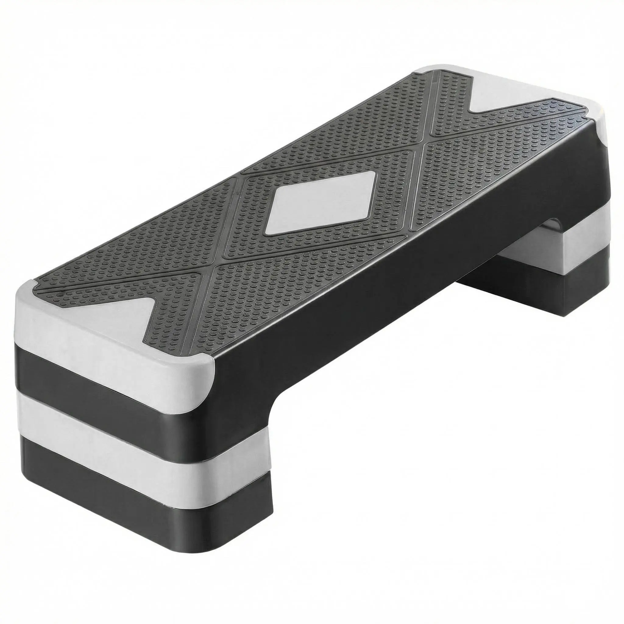 Adjustable Aerobic Step Platform for Home Gym Cardio & Training - 3-Level Risers, Non-Slip Textured Surface, Stable Fitness Stepper Board - Black/Gray