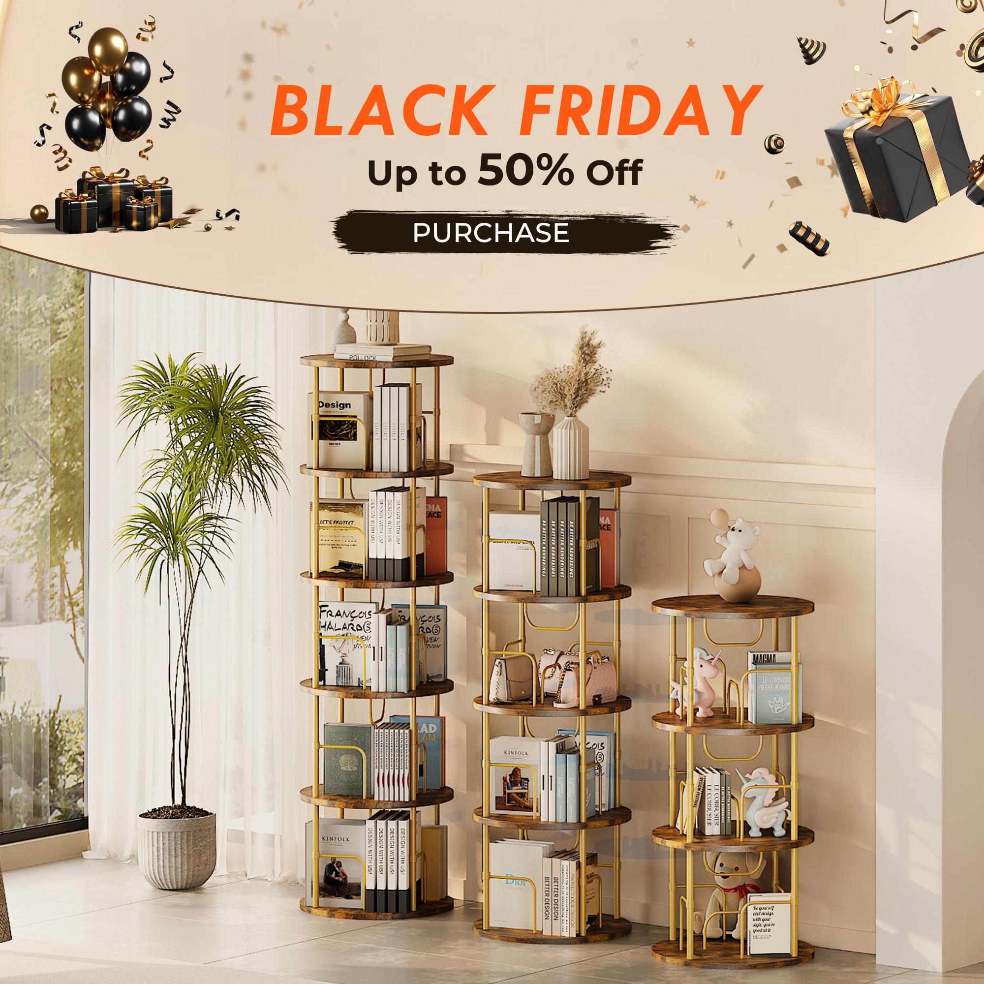 Flycity Rotating Bookshelf,3 Tier - 5 Tier Spinning Bookshelf Tower,360° Display Floating Shelves,Floor Standing Corner Racks Furniture Storage Organizer Design Round Modern floating shelves Adjustable Height Chair