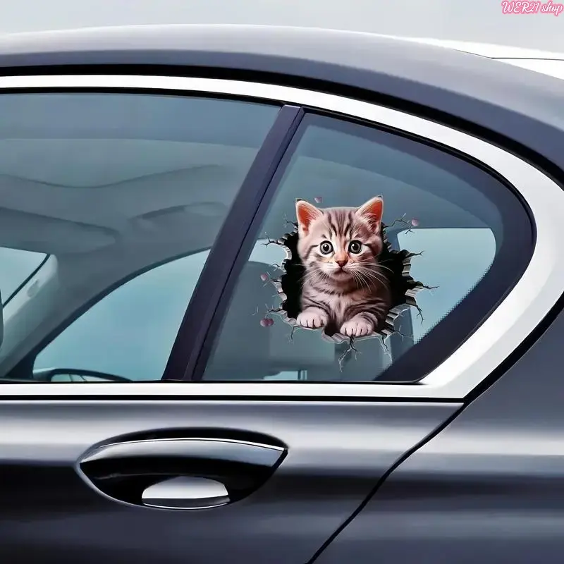 Funny Cute Cat Vinyl Car Decal Viral TikTok Aesthetic Vehicle Sticker, Waterproof Removable No Residue Self-Adhesive Auto Accessory, Universal for Car Window Bumper SUV Truck, Personalized Exterior Mod Decor for Daily Driving