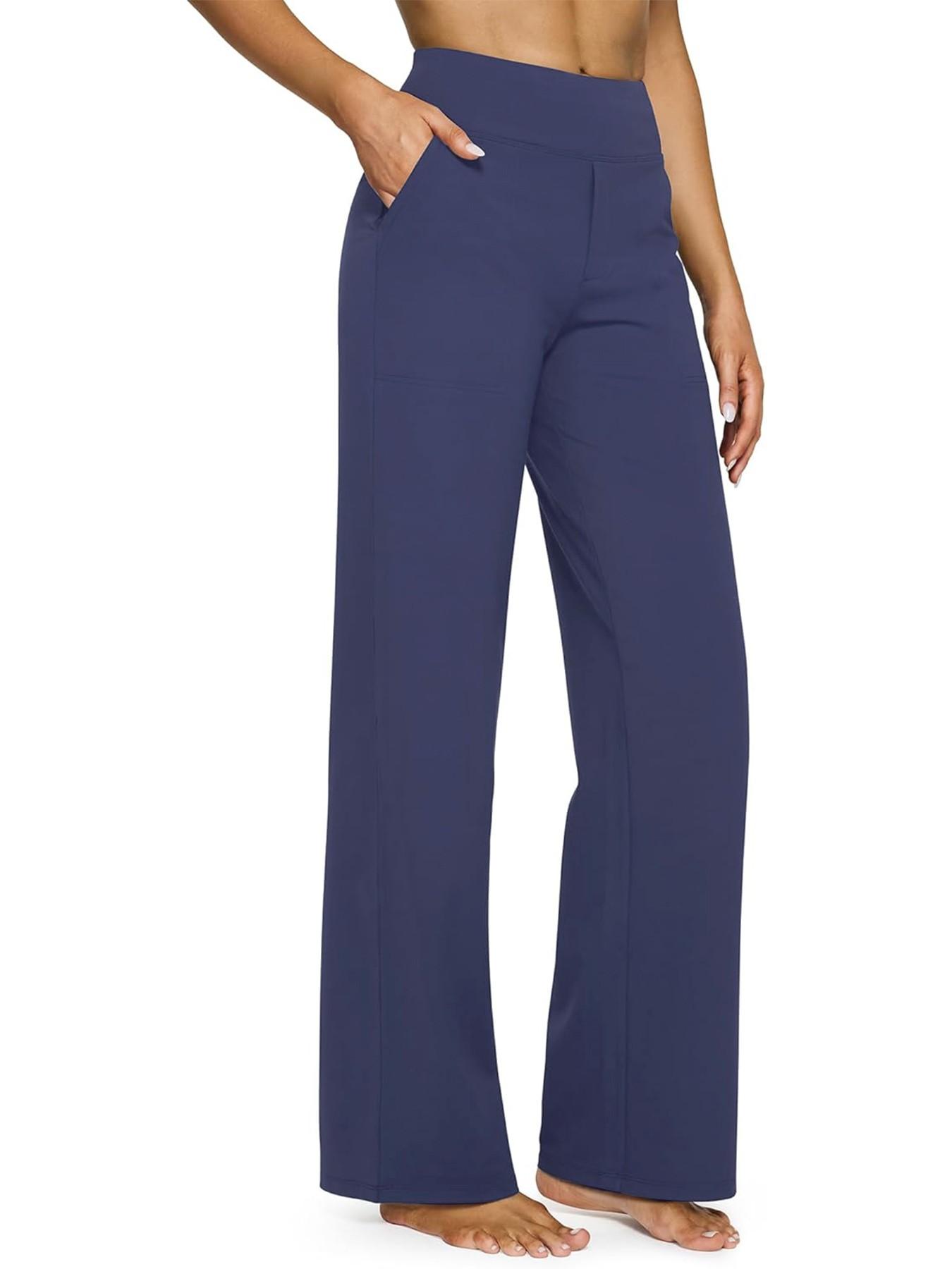 2026 Loose High-Waist Business Casual Pants Yoga Pants Women Wide Leg Pants with Pockets Comfortable Everyday Athletic Sweatpants Knit