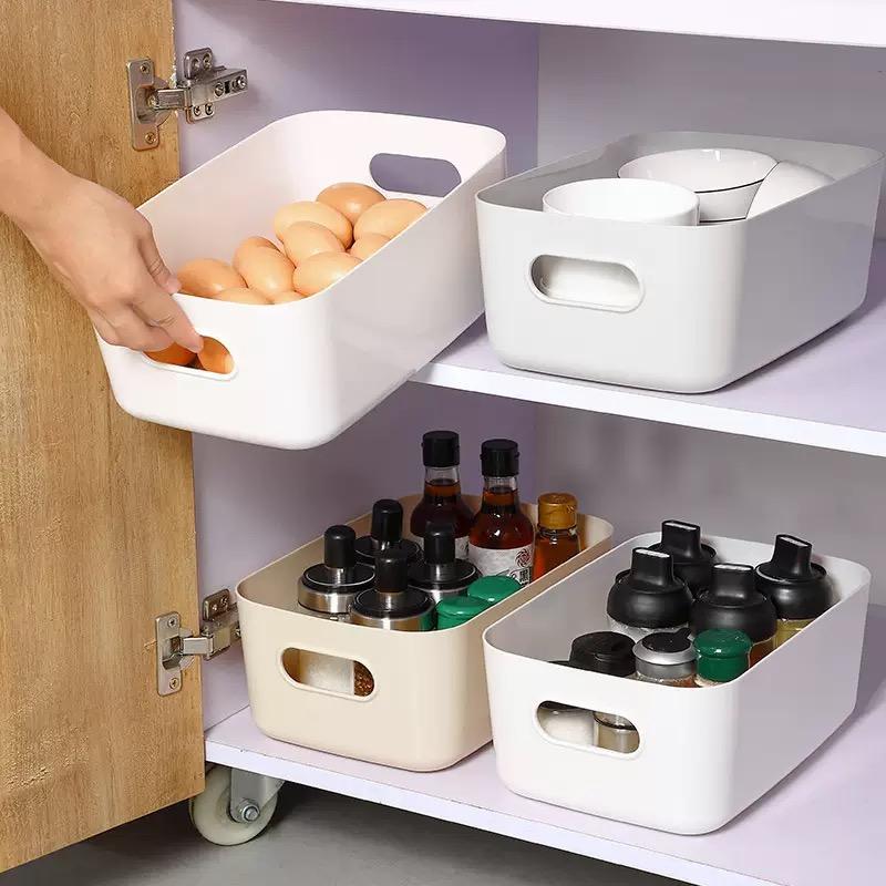 10-Piece Plastic Storage Box Set, Stackable Baskets with Hollow Handles, Ideal for Cosmetics, Snacks, Kitchen, Bathroom, Dormitory