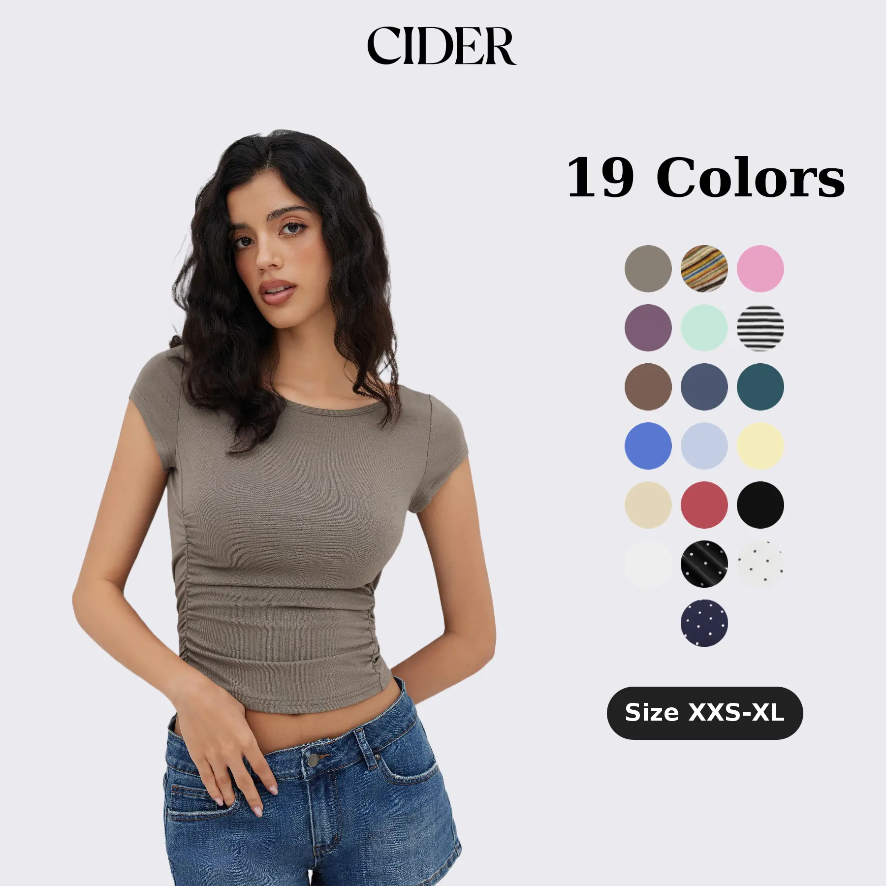 Cider Minimalist Daily Boat Neck Ruched Tee for Office Work, Elegant Fitted Top, Ladies Basic Short Sleeve T-Shirt, Summer Casual Outfits, Lady Blouses SummerWins SummerFinds