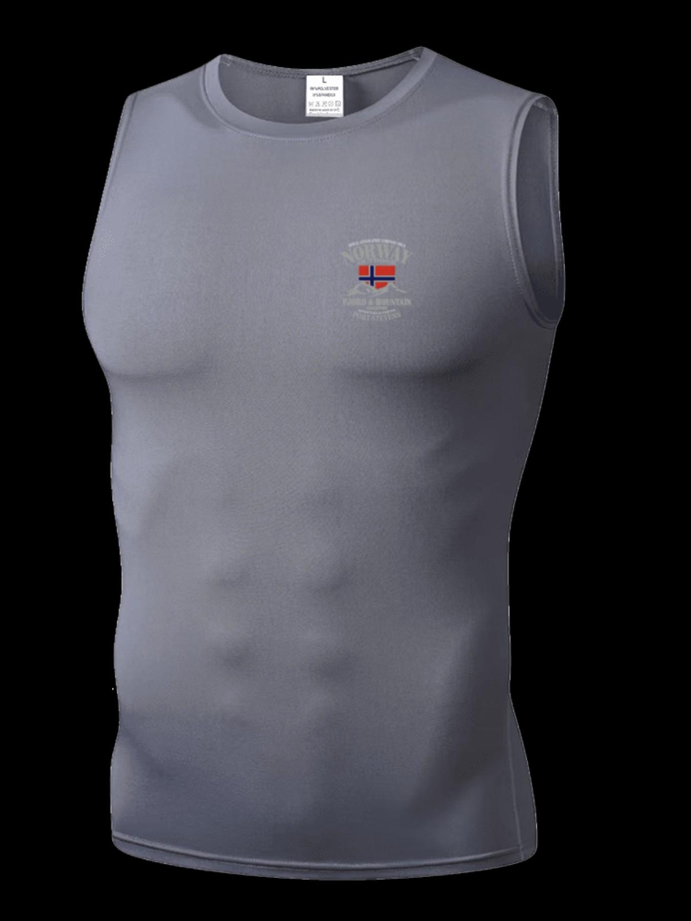 Men's Short Sleeve Sporty Top, Quick-Dry Breathable Fabric, Norway Pattern, Ideal for Gym, Running, Boxing, Outdoor Activities