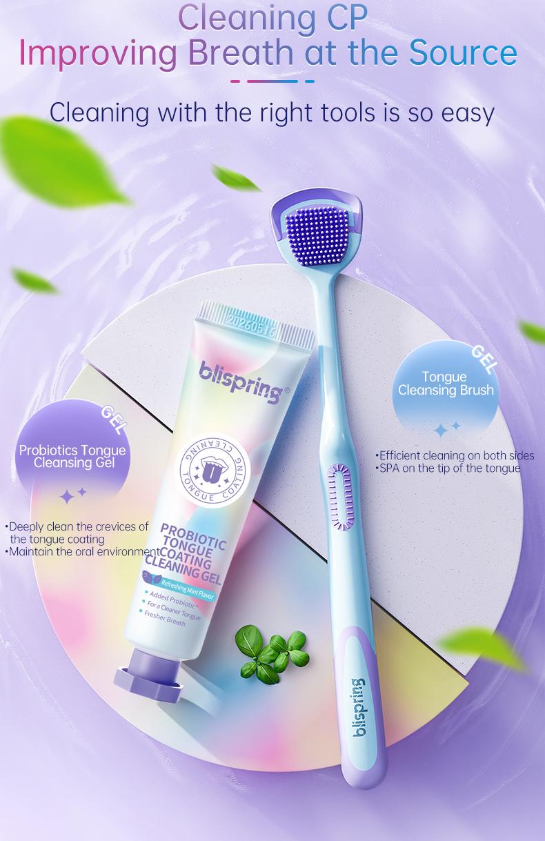 Blispring Tongue Scraper and Cleaning Gel Set | Targets Bad Breath at The Source, Ultimate Fresh Breath Routine (Scraper & Gel Bundle) Oral 1 Pcs