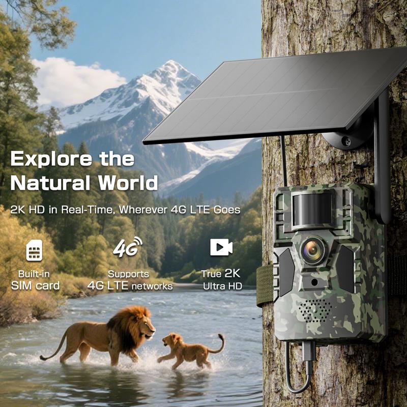 4G LTE Solar Game Camera – 2K Live Video, No Power Cord Required,WiFi Not Supported,Remote APPControlled, WaterProof, Motion Activated, NightVision, 4G Data Cellular Card Included (Data refill is required for 4G data usage)