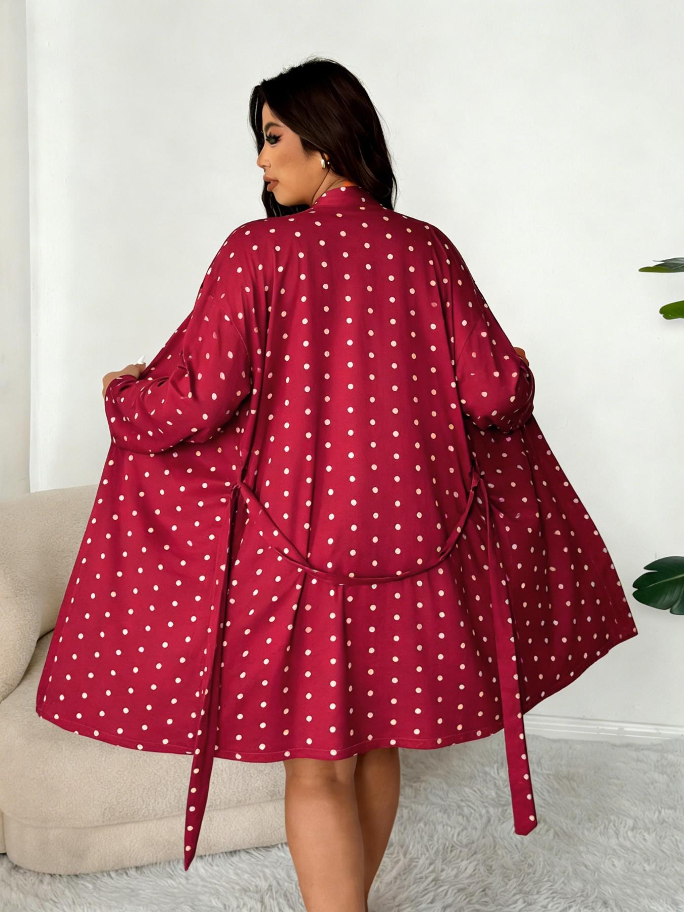 Plus Size Women's Nightwear Set, Floral Print Lace Nightdress + Long Robe, Comfortable Soft Home Sleepwear, Casual Fitted Style Plus Size Women's Nightwear Set, Floral Print Lace Nightdress + Long Robe, Comfortable Soft Home Sleepwear, Casual Fitted Style