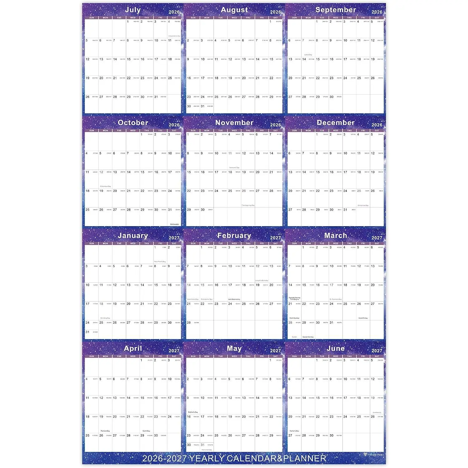 2026-2027 Annual Calendar, July 2026 - June 2027, 34.7"x22.8" | 2026-2027 Yearly Wall Calendar&Planner with Thick Paper, X Large, 2026-2027 Yearly Planner (Annual Calendar - Colorful)
