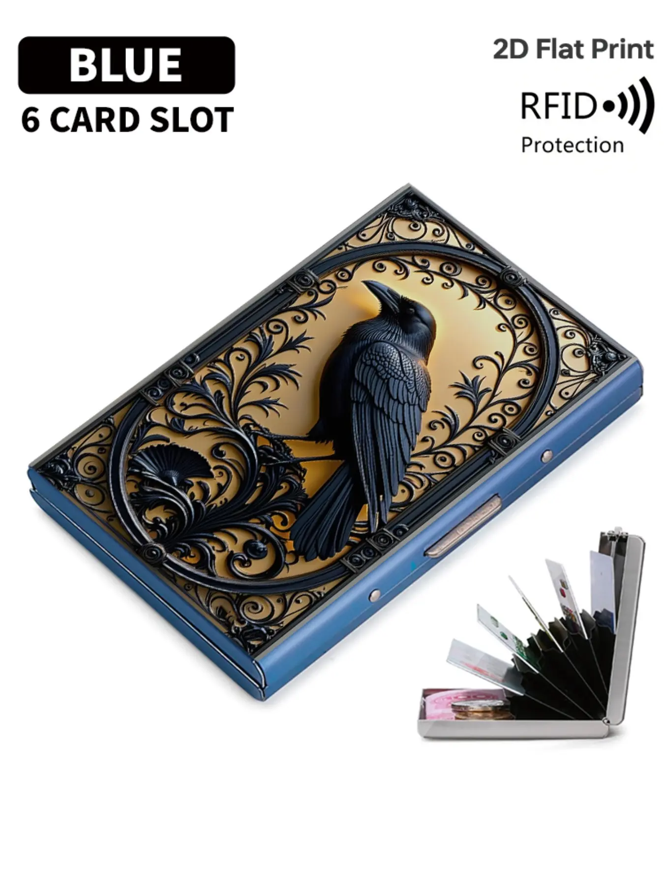 Crow Pattern Rfid Metal Card Holder, Multi-Layer Design, Ultra-Thin Magnetic Closure, Perfect Gift for Men & Women