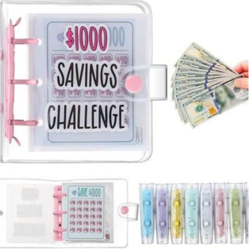 Mini Money Saving Binder, $1000 Money Saving Challenge Budget Binder, Savings Challenge Planner with Envelopes Portable Deposit Anytime Anywhere, Money Saving Challenge Clear Loose Leaf Book, Savings Tracker Organizer, Office Supplies