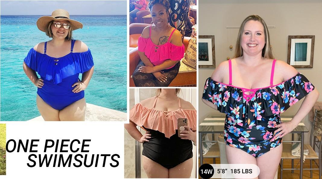 Daci Women Plus Size One Piece Swimsuits Tummy Control Ruffle Off Shoulder Bathing Suits