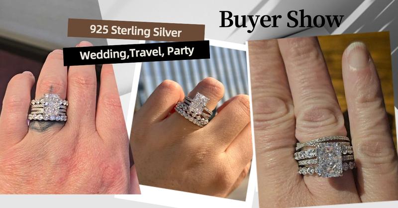 Effinny 4.0ct Radiant Cut 4PCS Stackable Wedding Ring Set for Women, 925 Sterling Silver Promise Ring, Bridal Ring Set for Wedding, Party, Travel