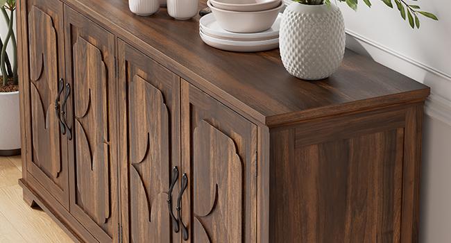 【SPOTLIGHT DAY】ONBRILL 63 Inch Buffet Cabinet with Storage, Large Sideboard Cabinet with 4 Carved Doors, Modern Credenza Storage Cabinets w/Adjustable Shelves for Kitchen, Living Room