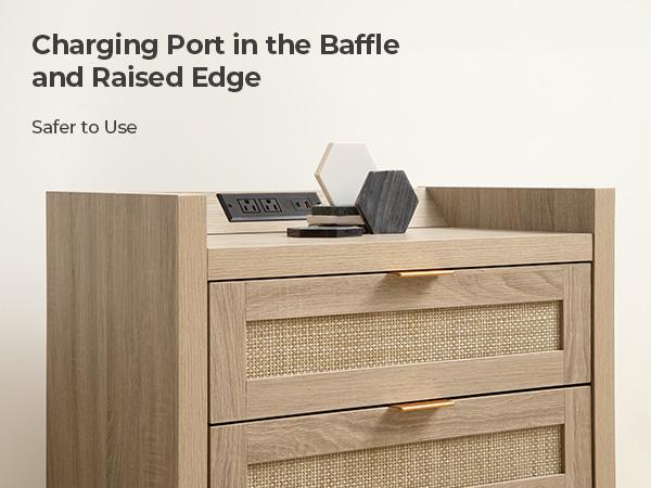 SICOTAS Rattan Night Stand with Charging Station - 24.8”W x 15.4”D x 26.5”H Boho Bedside Table with 3 Mesh Drawers, USB & Type-C Ports, Modern End Table for Bedroom, Living Room, Office , Durable and Stylish