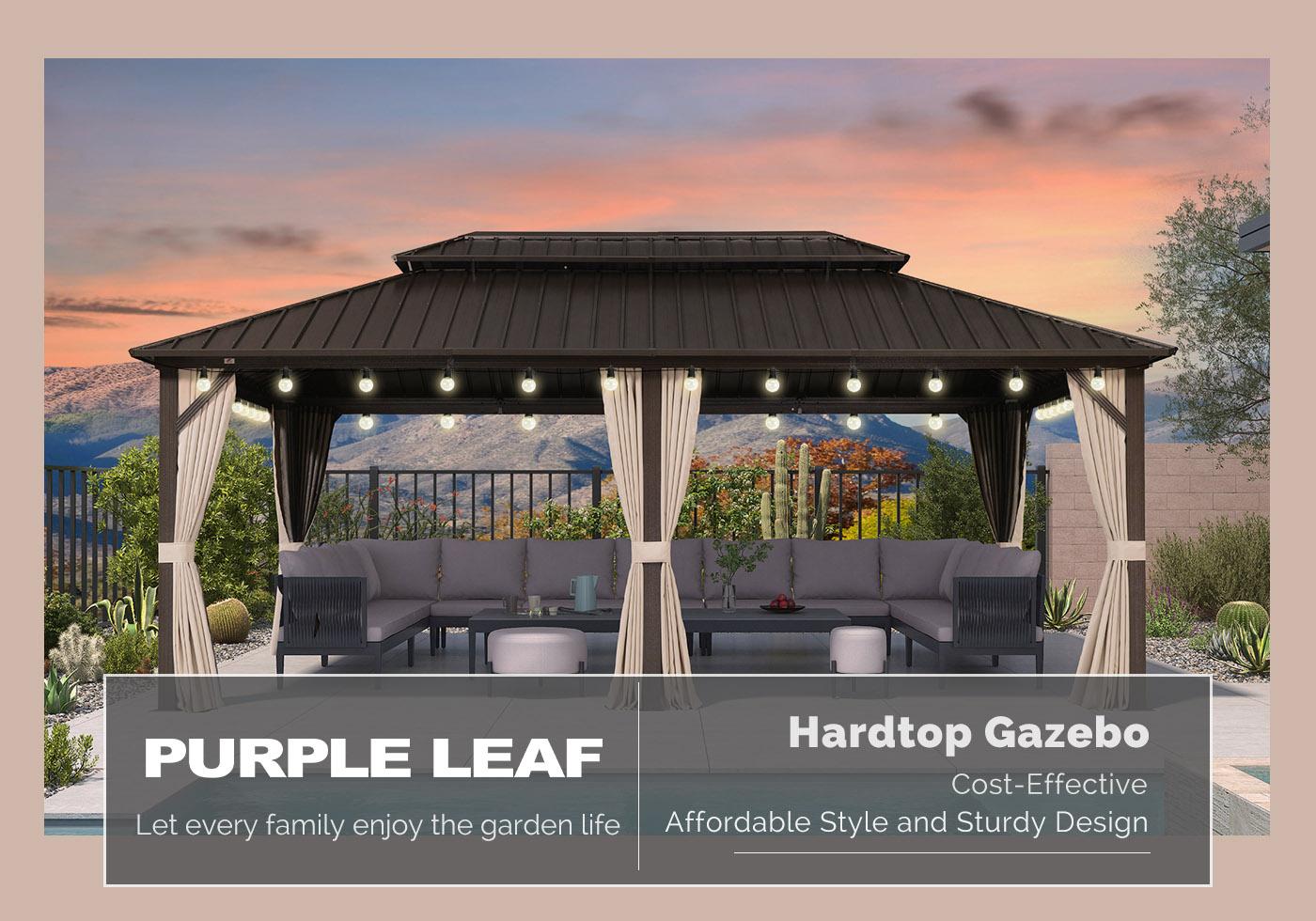 PURPLE LEAF Outdoor Hardtop Gazebo Bronze Metal Frame Galvanized Steel Double Roof with Lights-milky PURPLE LEAF Outdoor Hardtop Gazebo Bronze Metal Frame Galvanized Steel Double Roof with Lights-milky