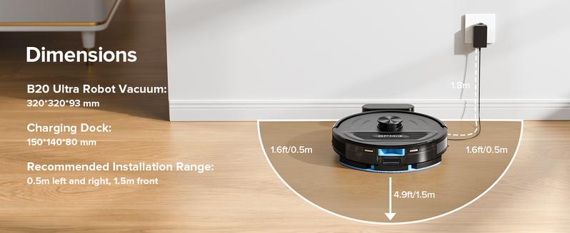 BPMIO B20 Ultra Robot Vacuum Cleaner with Mop 6000Pa Suction 120 Min Runtime LIDAR Navigation Auto Carpet Boost Smart App Control Multi Function Vacuuming