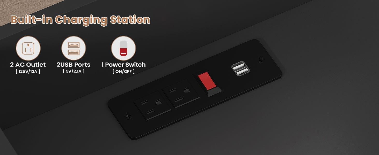 Sikaic Nightstand with Sliding Top and 2 Drawers Modern Bedside Table with LED Lights and Charging Station