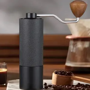 Premium stainless steel manual coffee grinder, hand-cranked coffee grinder with textured grid pattern handle - ergonomic design suitable for home and office use, no electricity required, durable and easy to clean, coffee accessories, Coffee Grinding Tool