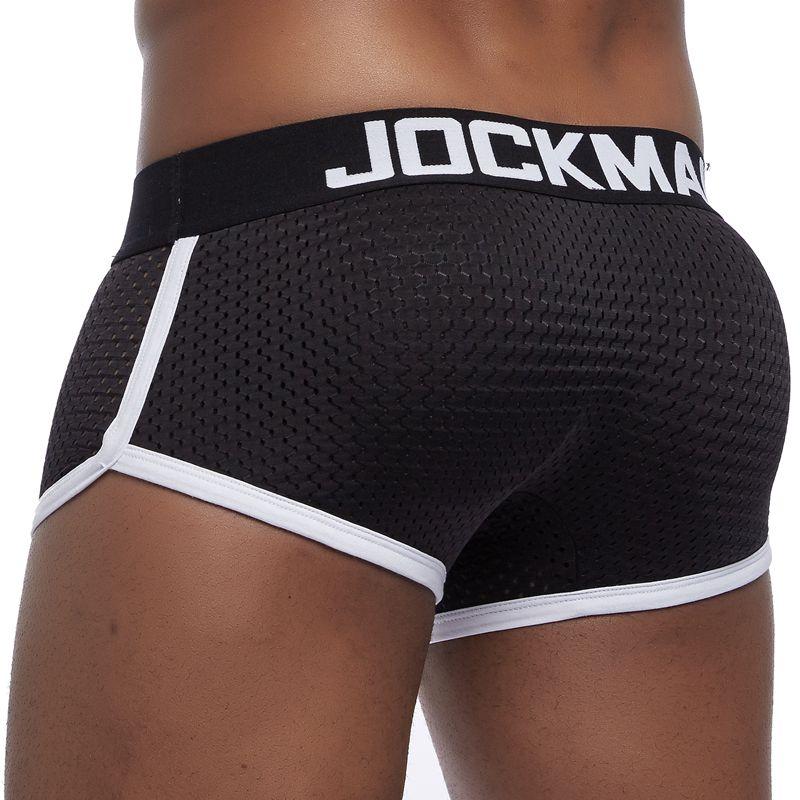 Boxer Mens Package and Butt Padded Underwear Enhancing Trunks Mesh Breathable with Hip-up Enhancing Removable Front and Hip Pads