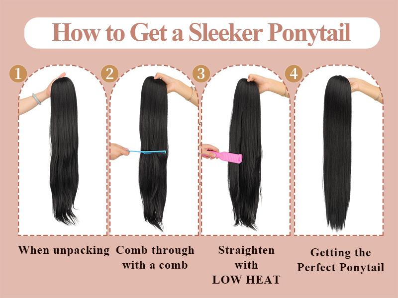 ORSUNCER Ponytail Extensions Drawstring Long Straight Fake Pony Tail Natural Soft Clip in Hair Extension Synthetic Heat Resistant Hairpiece 32 Inch Black For Women