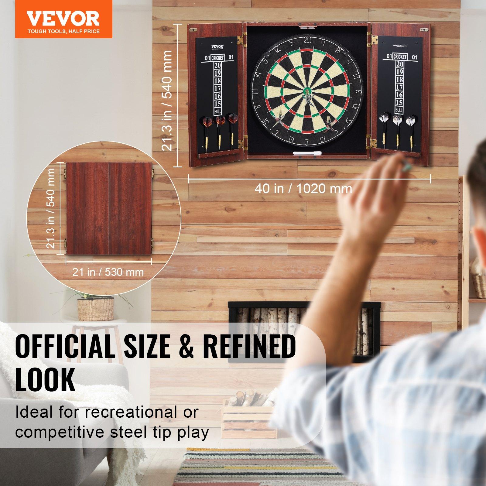 VEVOR Dartboard and Cabinet Set, Ready-to-Play Bundle Official Size Dartboard Cabinet, Steel Tip Dart Hideaway Cabinet, Features Easy Assembly, Complete with All Accessories, Perfect for Cricket Games