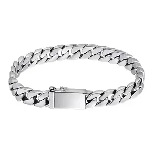 Thick Cuban Link Men Bracelet, Braided Smooth Whip Chain Punk Bad Boy Style Wrist Jewelry, Trendy Hip Hop Street Hand Accessories for Guys