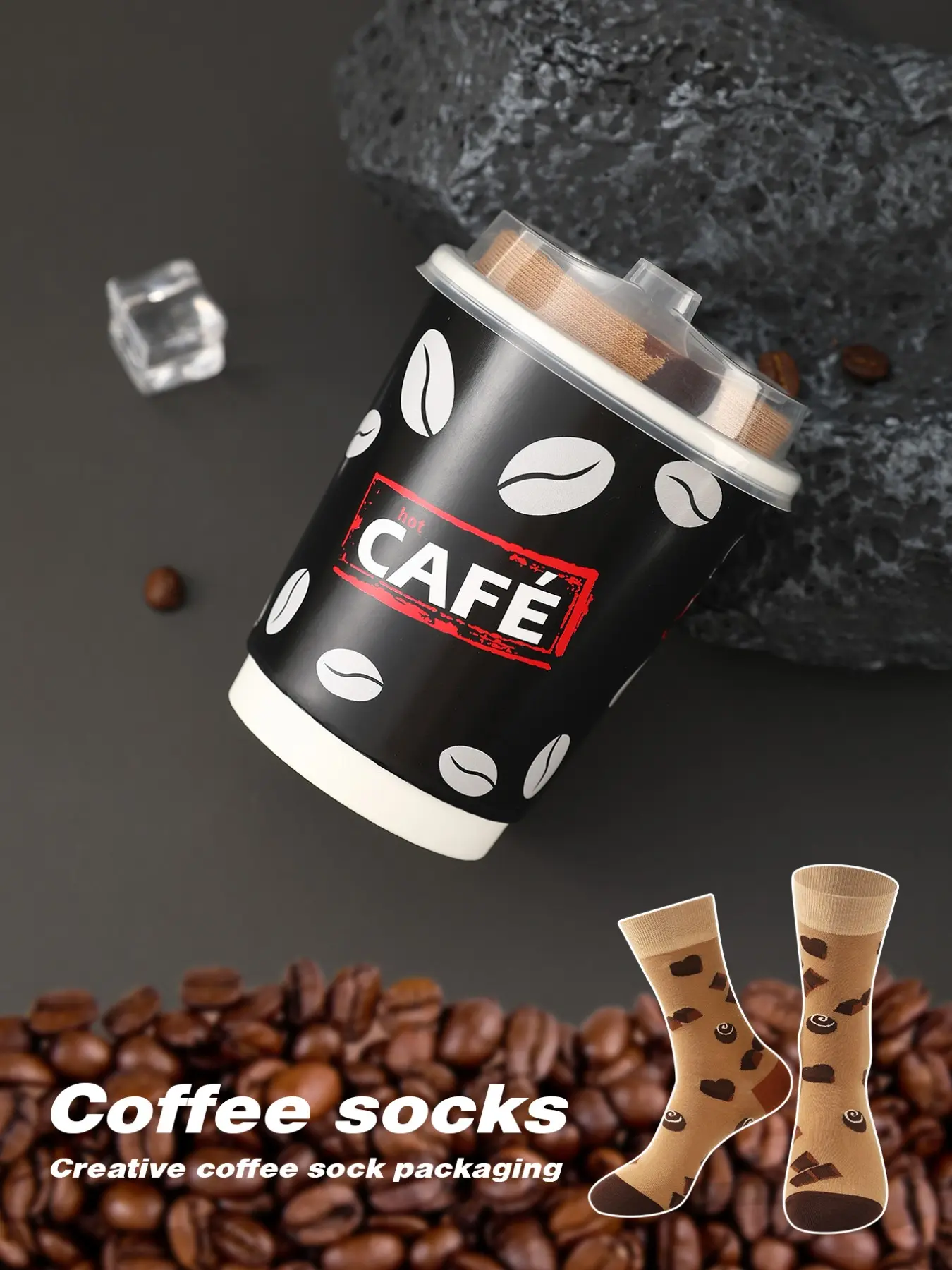 Funny Coffee Socks, Creative Food Theme Design, Cute Couple Crew Socks, Graphic, Soft Breathable, All Seasons, Ideal for Gifts