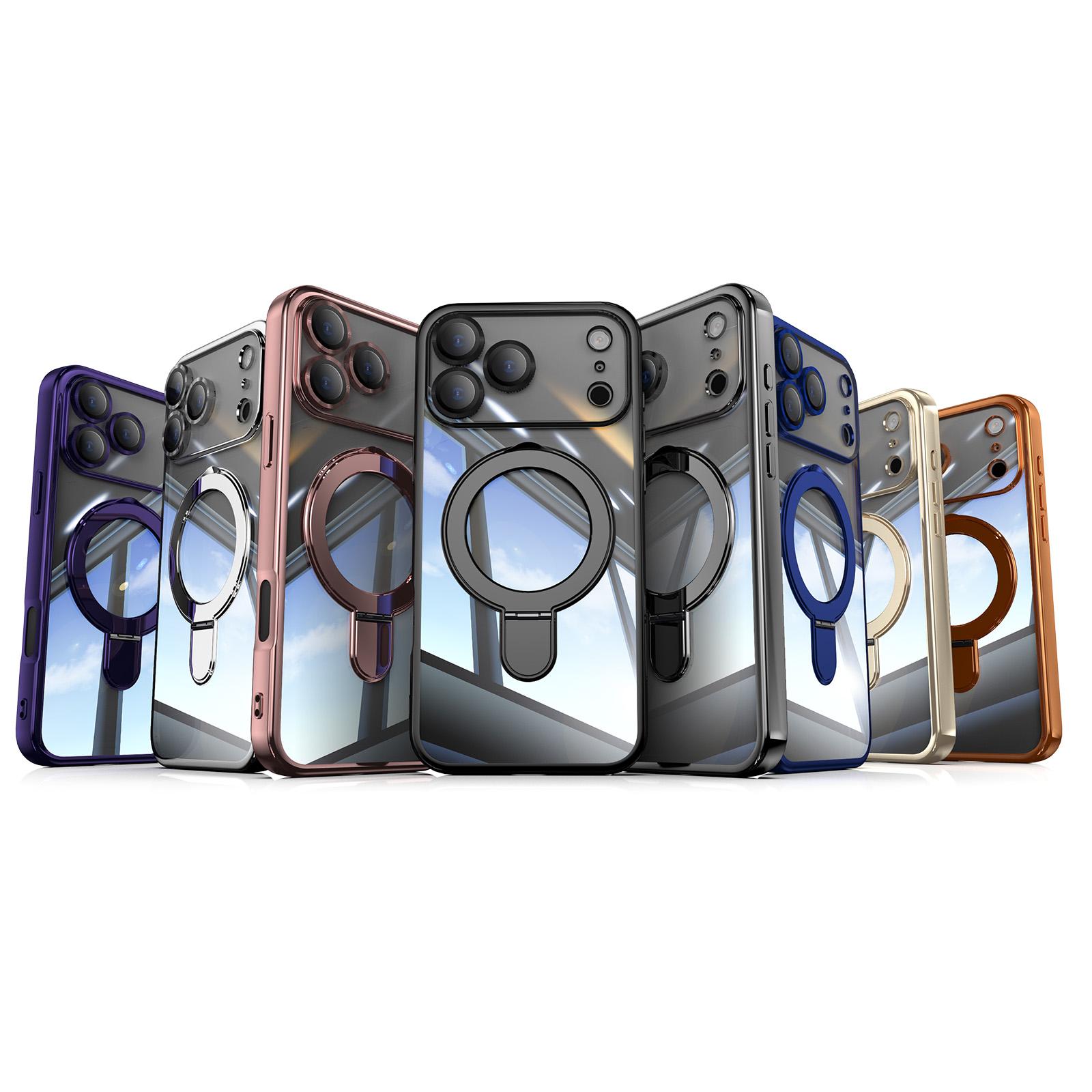 Compatible with iPhone 17 Pro Max 16 15 14 13 12 Case with Invisible Magnetic Ring Stand Compatible with Mag-Safe Full Camera Lens Protector Plating Clear Phone Case Compatible with iPhone 17 Pro Max 16 15 14 13 12 Case with Invisible Magnetic Ring Stand Compatible with Mag-Safe Full Camera Lens Protector Plating Clear Phone Case