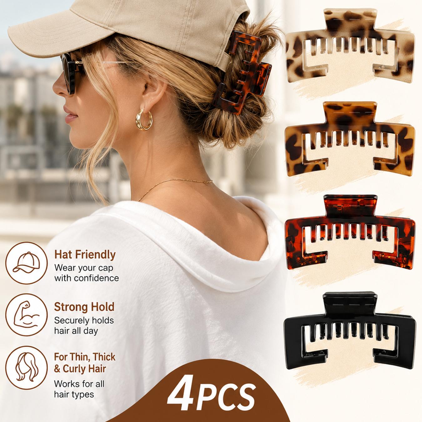 4Pcs Claw Clips for Baseball Caps, Leopard Strong Non-Slip  display picture 1