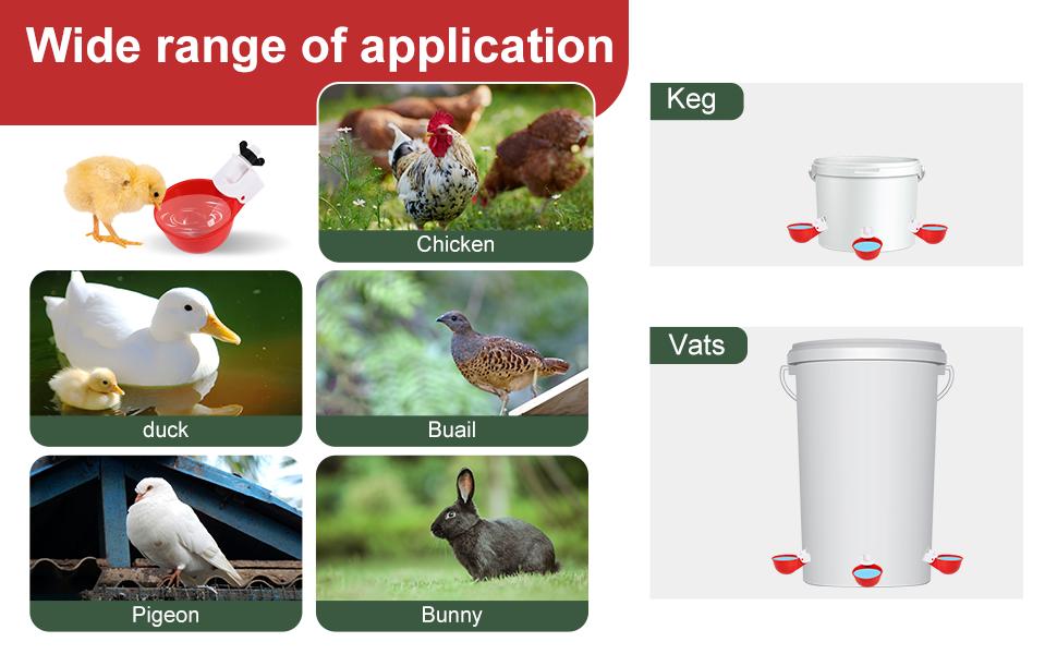 Chicken Waterer Cups (8 Pack/Red) - DIY Automatic Large Chicken Water Feeder for Ducks,Chicks, Turkeys, Quail, Bunny, Bird and Other Various Poultry Dispenser with Matching Drill