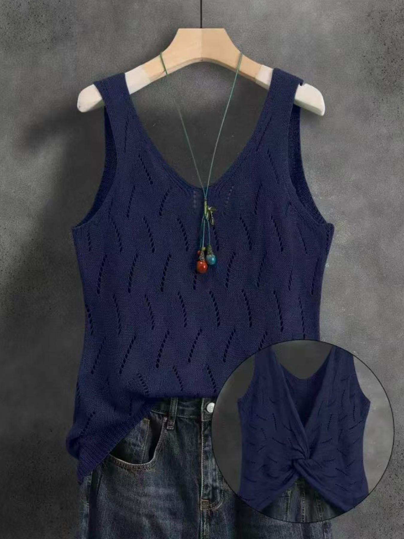 Women's V-Back Cutout Cross Camisole Tank Top, Summer Casual Sleeveless Backless Twist Knot Top, Lightweight Breathable Versatile Elegant Fashion Top