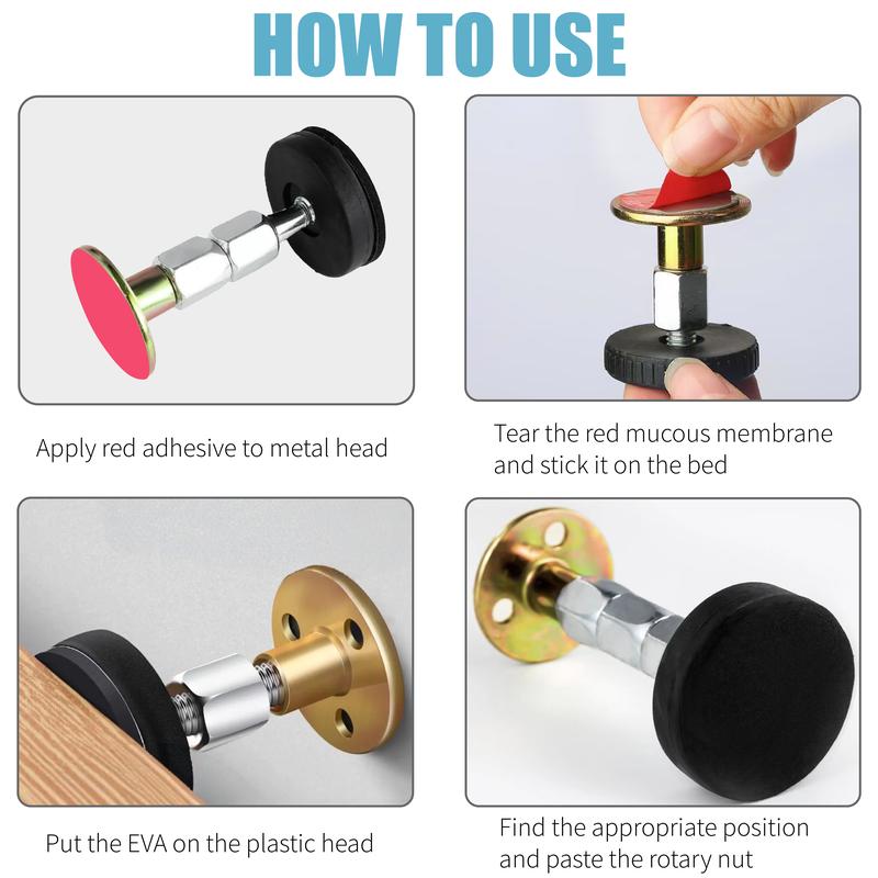 4 Counts Adjustable Threaded Bed Frame Fixer, No-Shake Headboard Wall Brackets, Headboard Reinforcement System, Quick Installation Reduce Noise