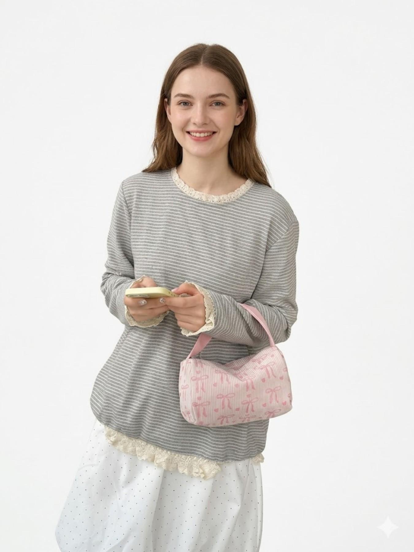 2026 Cute Pink Bow Makeup Bag, Corduroy Cosmetic Organizer Pouch, Large Capacity Travel Toiletry Bag, Portable Vanity Case for Girls