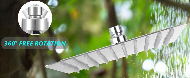 Bathroom Accessories High Pressure Shower Head Set for Fall Gift,1 Set 6/8"  Square Rain & 2-in-1 Hand Shower,Equipped with 75"Hose, 3 Way Diverter Valve,Adhesive Shower Head Holder,Wrench-free installation