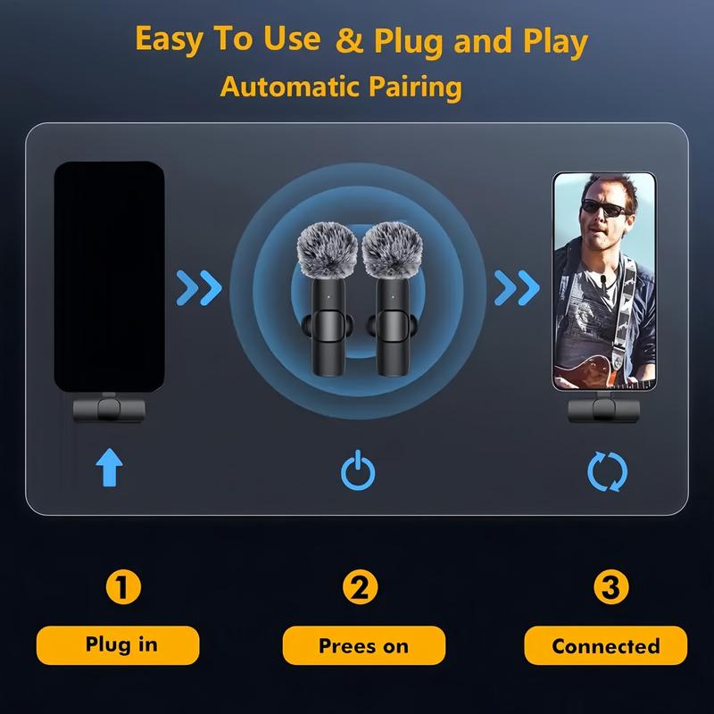 HDNKT Professional Wireless Microphone for Smartphones & Laptops USB Type-C 360° Omnidirectional Sound Noise Reduction Rechargeable Battery Ideal for Interviews Podcasts Vlogs Live Streaming Gear Compact Microphone mic wireless murah microphone - Audio