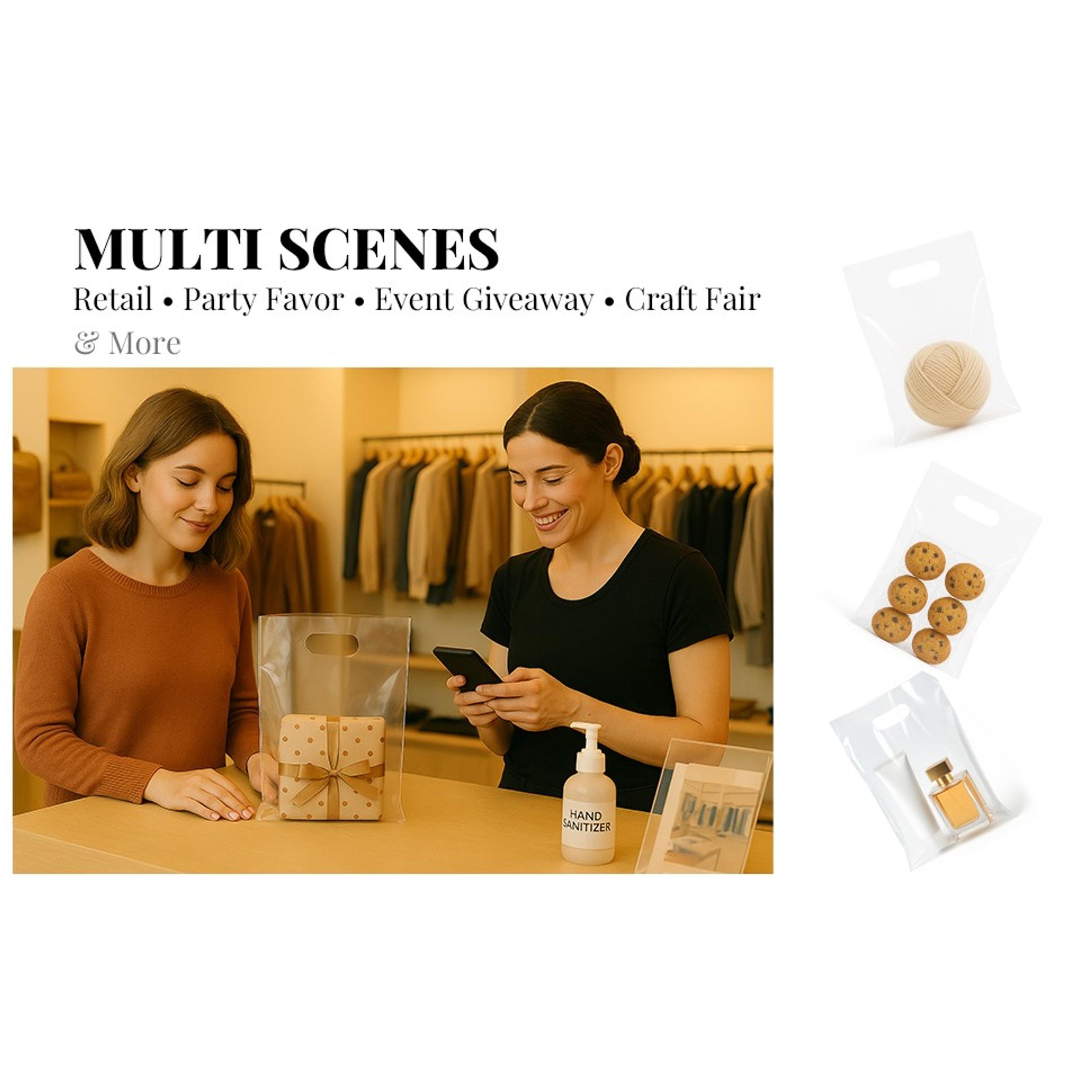 100PCS Clear Plastic Bags with Handles 9"x12" Shopping Bags, Small Plastic Gift Bag for Retail, Merchandise, Boutiques, and Small Business Packaging