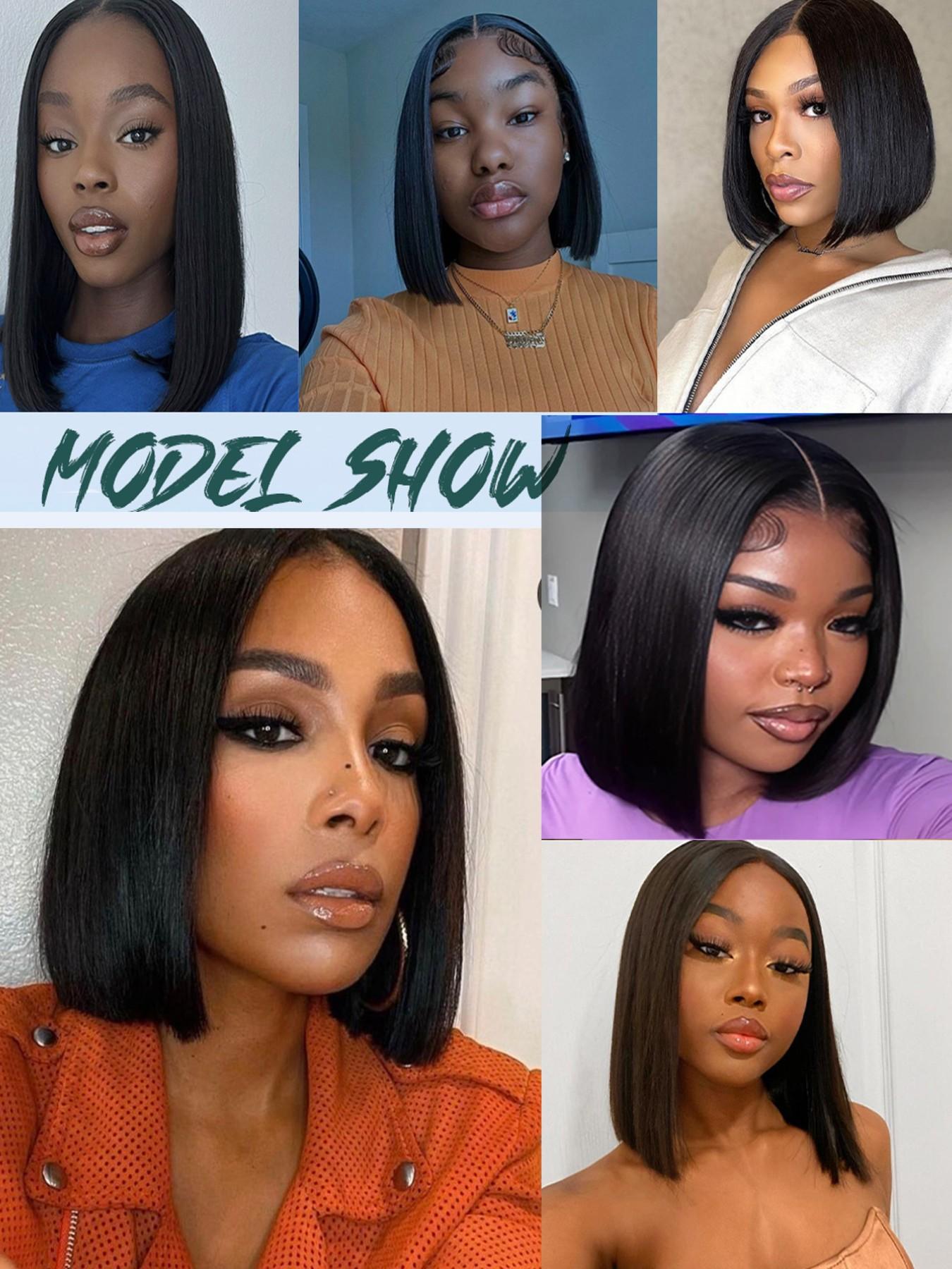 4x4 Straight Lace Closure Human Hair Wig, 10-16 Inch Short Bob, Transparent Lace Part, Natural, Pre-Pulled Hairline, Multiple Colors Available