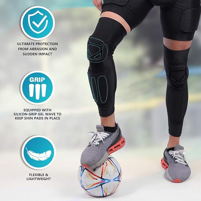 【HolidayHaul】TUOY Shin Guard Pads with Compression Tack for Football, Basketball, Wrestling, and Volleyball - Protective Arm Safety Gear - Sports Eva Foam Shock Leg Supporter Leg Protector