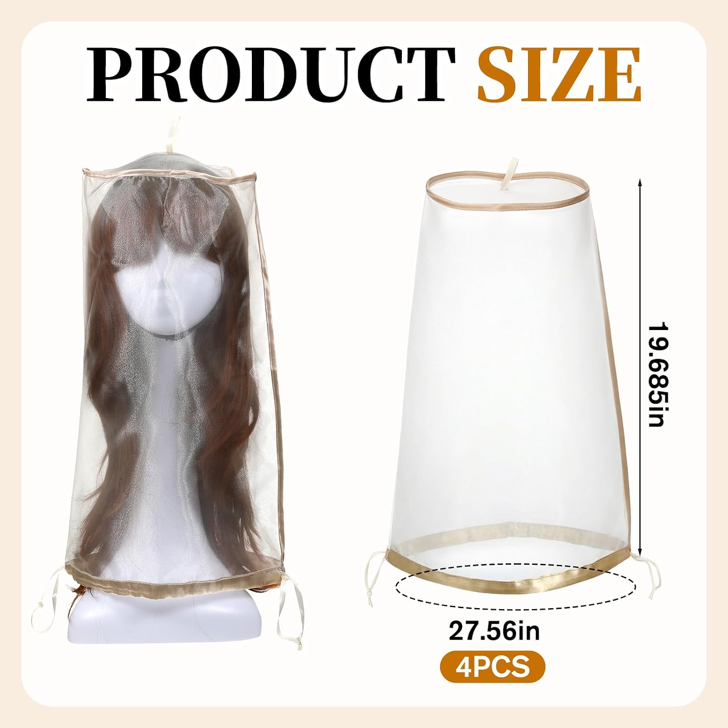 4 count Wig Storage Bags, Wig Storage for Multiple Wigs, Wigs Bag with Drawstring, Portable Travel Organizer for keep from Dirt Dust Hair Salon Accessories (Beige 19.7 in)