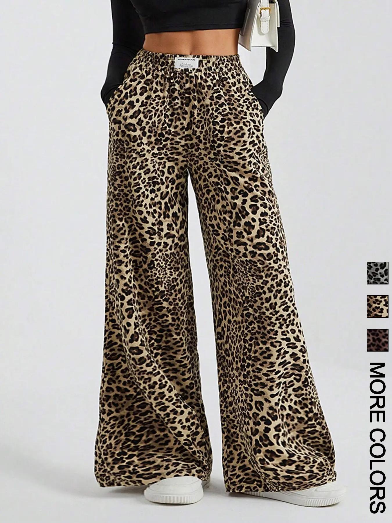 Women's Leopard Print Wide Leg Pants, Casual Loose-Fitting H-Type Trousers, Stylish Fabric Design, Perfect for Daily Wear