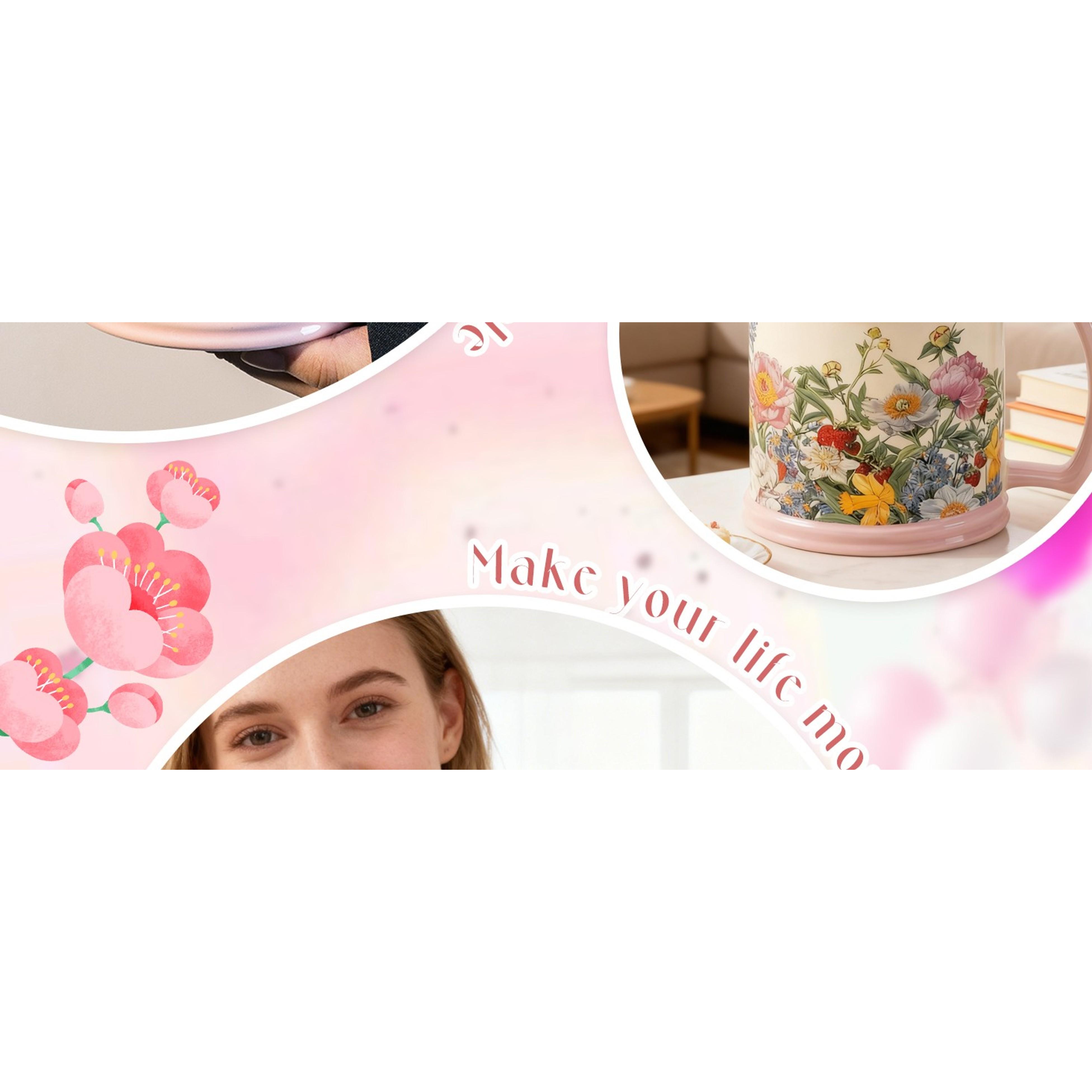 600ml Pink Floral Blooming Design Ceramic Porcelain Teapot - Premium Heat Retention Hot Water Tea Kettle with Handle for Daily Tea Making