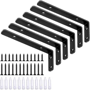 6PCS L Bracket, 5"*2"(125*50mm) Shelf Support Corner Bracket for Wooden Board, Max Load : 42lb, Black