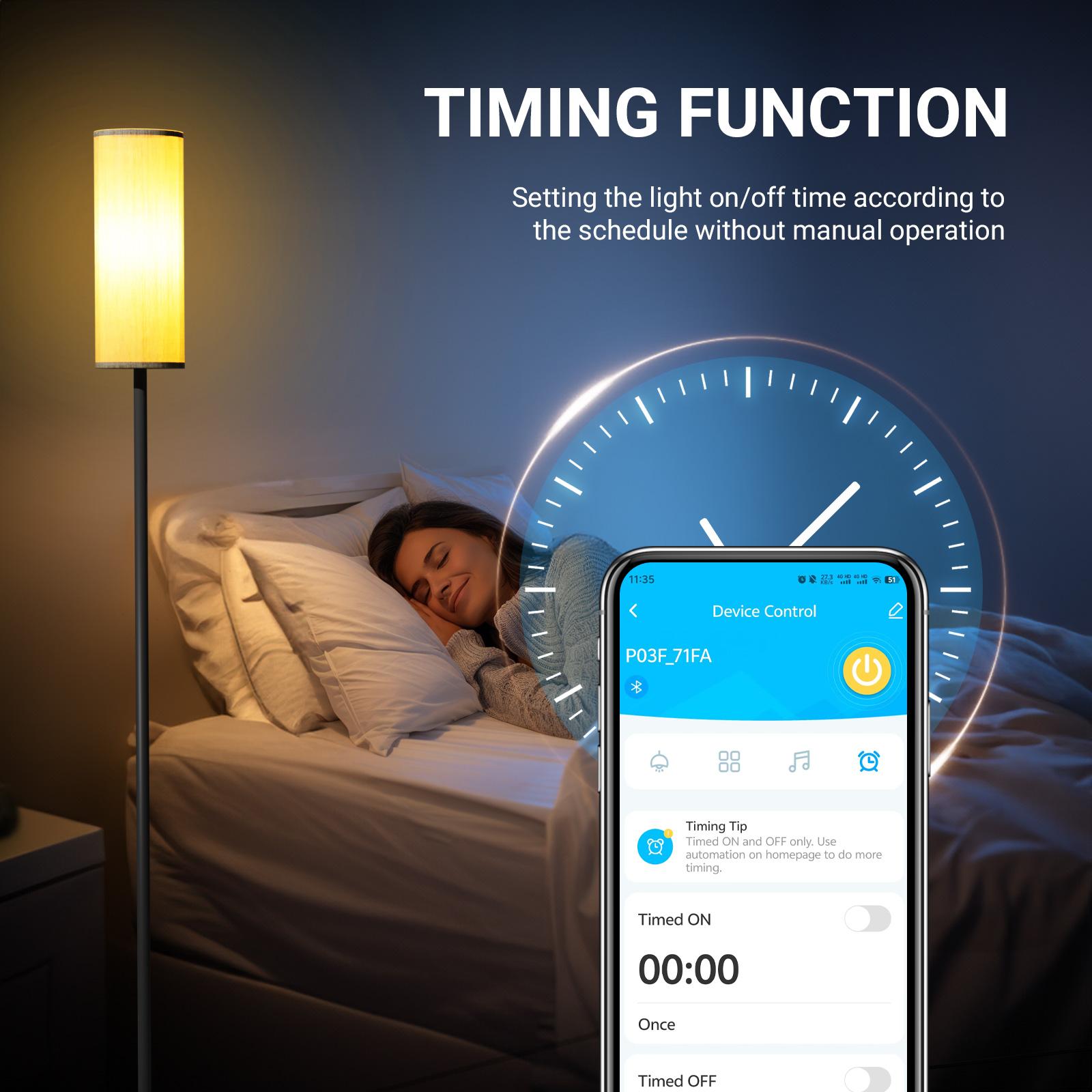 DAYBETTER Floor Lamps For Living Room, Dimmable 2700-6500k, Modern Floor Lamp With Remote, Tall Standing Lamps For Living Room Bedroom Office Corner, Foot Switch, Beige Shade, 9w Rgb Led Bulb.