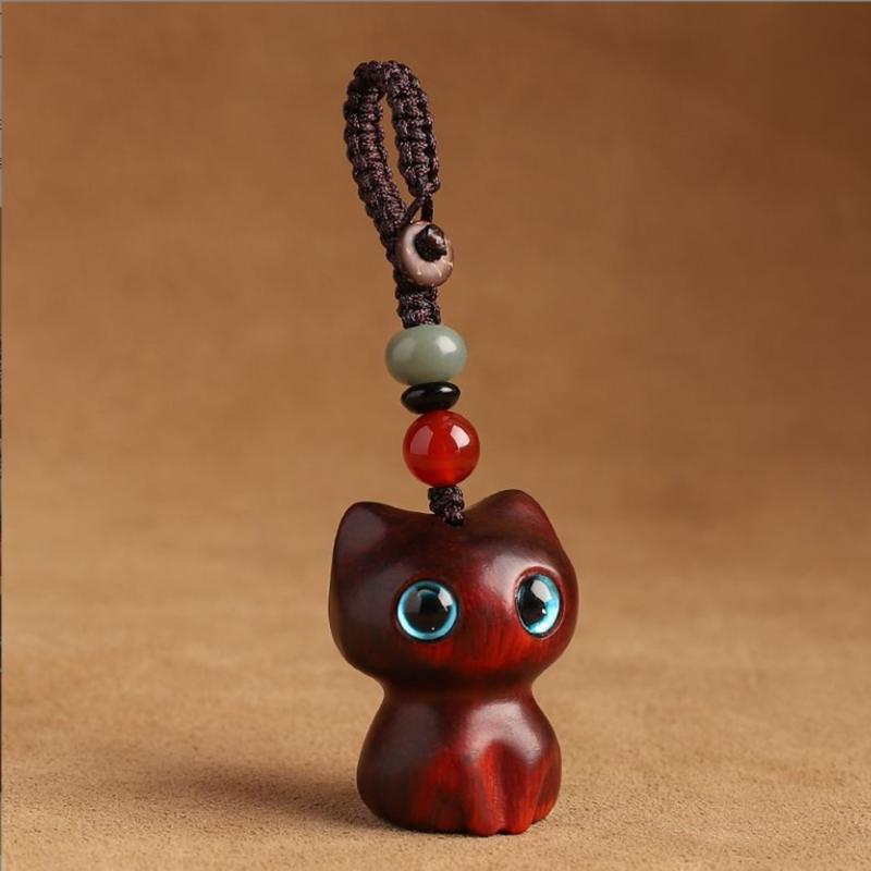 Cute Anime Cat Keychain For Women Men Mobile Phone Bag Chain Wooden Pendant Beads Creative Handmade Jewelry Accessories