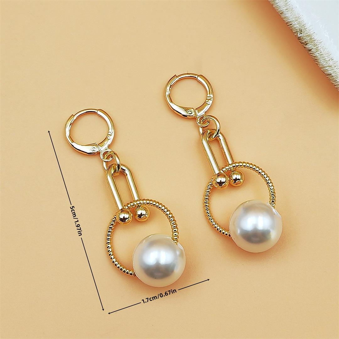 Pearl Inlaid Long Tassel Drop Earrings Geometric Hoop Design Simple Elegant Fashion Jewelry For Women