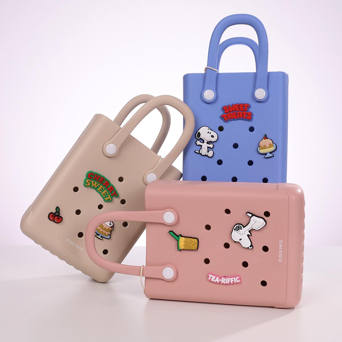 Snoopy Collection Holes Small Handheld Bag - Lightweight for Women, Cartoon Collab, Casual Outings, Easter Basket,Durable Lunch Bag for Girls with Cute Cartoon Collab Design,Hole Bags with a Hole Diameter of 1 cm