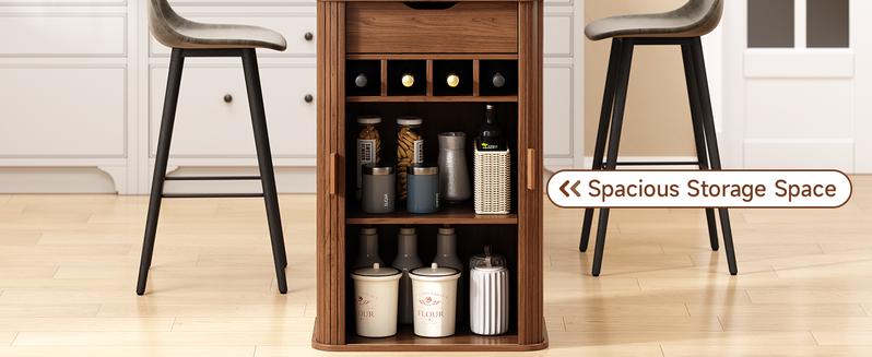 【Valentine's Day gift】ONBRILL 59 Inch Kitchen Island with Storage, Fluted Counter Height Table, Mid-Century Modern Kitchen Island Table with Sliding Door, Home Bar Tables with Wine Rack and Drawers