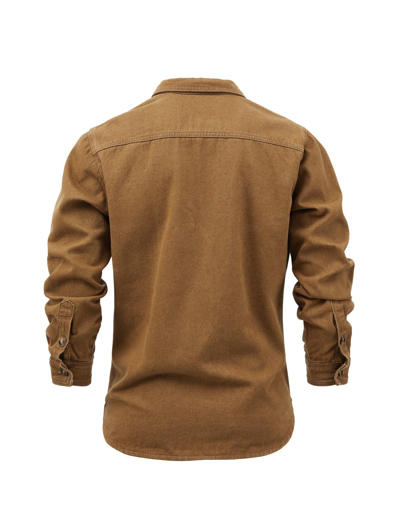 Men's Vintage Fleece Lined Workwear Shirt Jacket, Heavyweight Washed Cotton, Dual Chest Pockets, Copper Buttons, Fall Winter Warm Coat